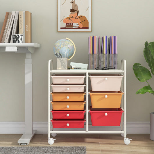 Costway 9-Drawer Rolling Storage Cart with Colorful Drawers and Metal Frame-Macaron LuxuryLifeWay Online Store