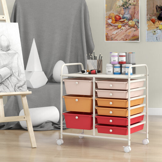 Costway 9-Drawer Rolling Storage Cart with Colorful Drawers and Metal Frame-Macaron LuxuryLifeWay Online Store