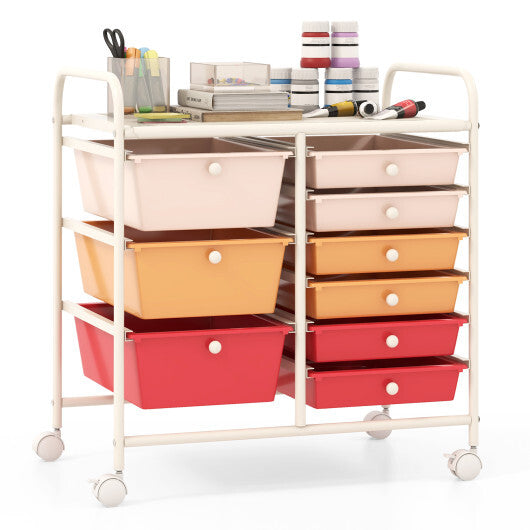 Costway 9-Drawer Rolling Storage Cart with Colorful Drawers and Metal Frame-Macaron LuxuryLifeWay Online Store