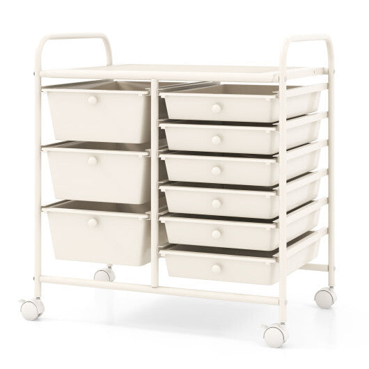 Costway 9-Drawer Rolling Storage Cart with Colorful Drawers and Metal Frame-White LuxuryLifeWay Online Store