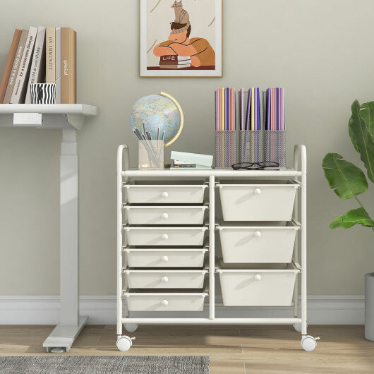Costway 9-Drawer Rolling Storage Cart with Colorful Drawers and Metal Frame-White LuxuryLifeWay Online Store