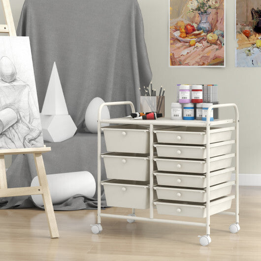 Costway 9-Drawer Rolling Storage Cart with Colorful Drawers and Metal Frame-White LuxuryLifeWay Online Store