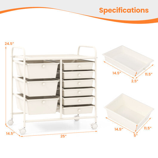 Costway 9-Drawer Rolling Storage Cart with Colorful Drawers and Metal Frame-White LuxuryLifeWay Online Store