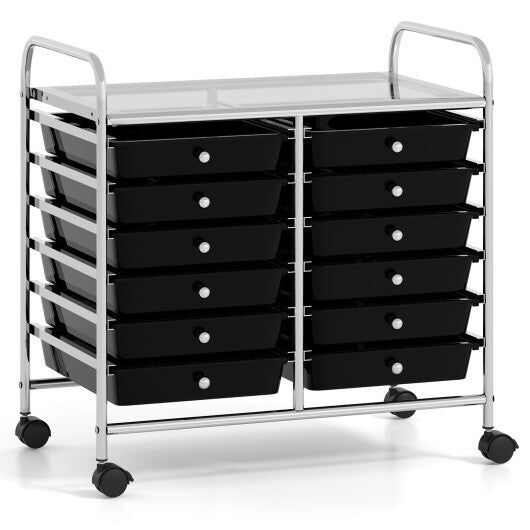 Costway 12 Drawers Rolling Storage Cart for Home and Office-Black LuxuryLifeWay Online Store