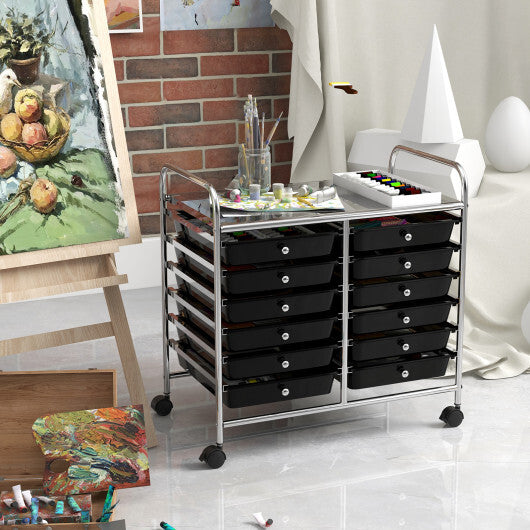 Costway 12 Drawers Rolling Storage Cart for Home and Office-Black LuxuryLifeWay Online Store