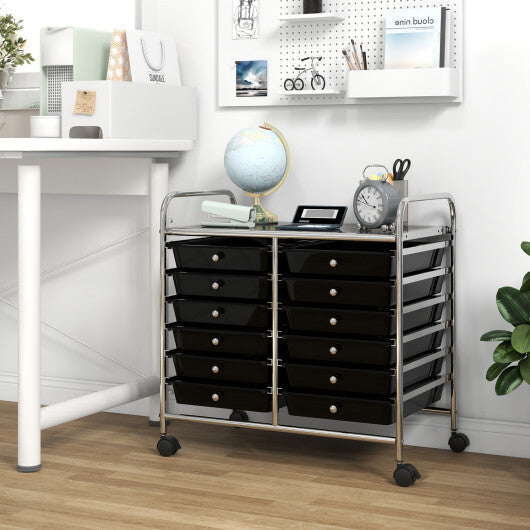 Costway 12 Drawers Rolling Storage Cart for Home and Office-Black LuxuryLifeWay Online Store