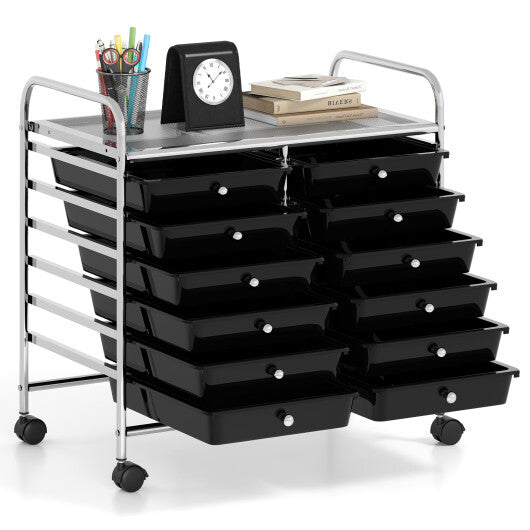 Costway 12 Drawers Rolling Storage Cart for Home and Office-Black LuxuryLifeWay Online Store
