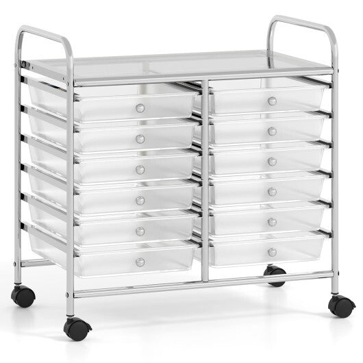 Costway 12 Drawers Rolling Storage Cart for Home and Office-Transparent LuxuryLifeWay Online Store