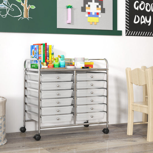 Costway 12 Drawers Rolling Storage Cart for Home and Office-Transparent LuxuryLifeWay Online Store