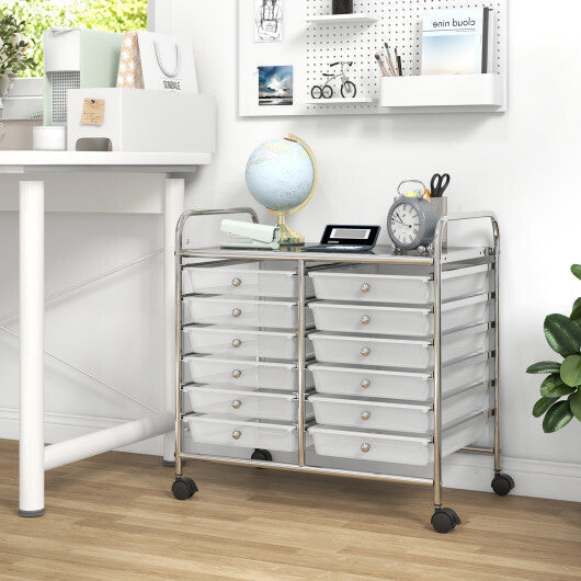 Costway 12 Drawers Rolling Storage Cart for Home and Office-Transparent LuxuryLifeWay Online Store