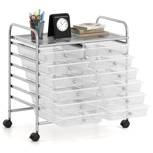 Costway 12 Drawers Rolling Storage Cart for Home and Office-Transparent LuxuryLifeWay Online Store