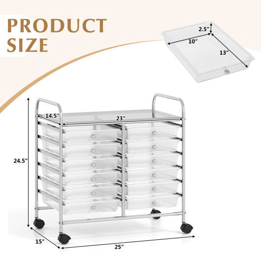 Costway 12 Drawers Rolling Storage Cart for Home and Office-Transparent LuxuryLifeWay Online Store