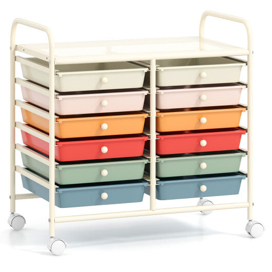 Costway 12 Drawers Rolling Storage Cart for Home and Office-Macaron LuxuryLifeWay Online Store