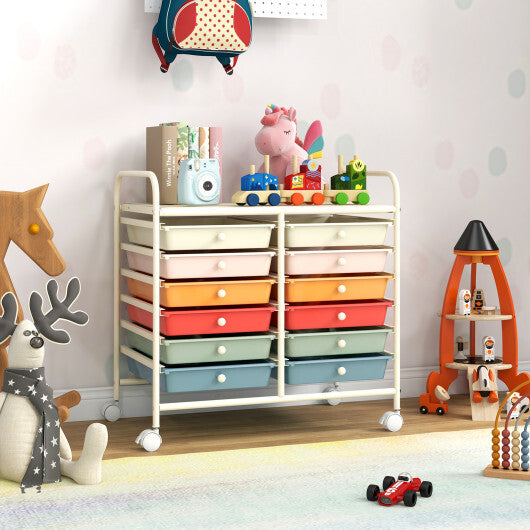 Costway 12 Drawers Rolling Storage Cart for Home and Office-Macaron LuxuryLifeWay Online Store
