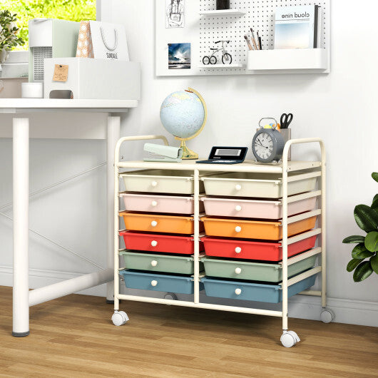 Costway 12 Drawers Rolling Storage Cart for Home and Office-Macaron LuxuryLifeWay Online Store