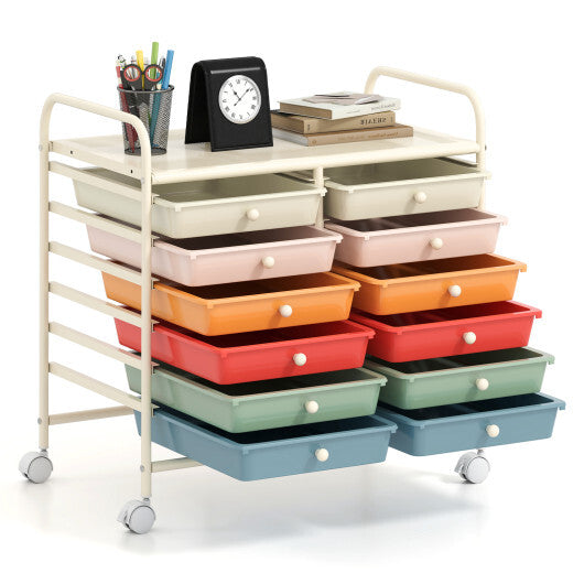 Costway 12 Drawers Rolling Storage Cart for Home and Office-Macaron LuxuryLifeWay Online Store