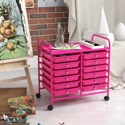 Costway 12 Drawers Rolling Storage Cart for Home and Office-Hot Pink LuxuryLifeWay Online Store
