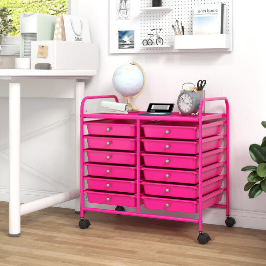 Costway 12 Drawers Rolling Storage Cart for Home and Office-Hot Pink LuxuryLifeWay Online Store