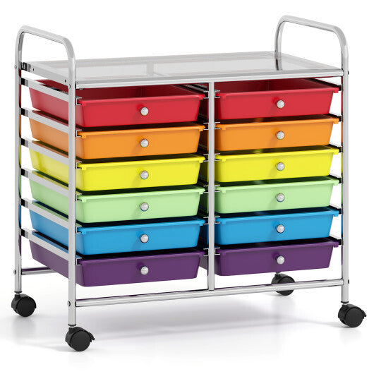 Costway 12 Drawers Rolling Storage Cart for Home and Office-Multicolor LuxuryLifeWay Online Store