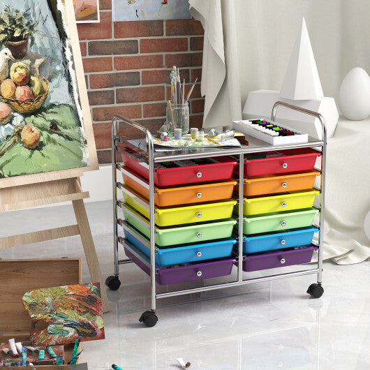 Costway 12 Drawers Rolling Storage Cart for Home and Office-Multicolor LuxuryLifeWay Online Store