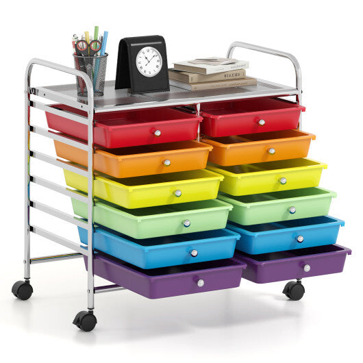 Costway 12 Drawers Rolling Storage Cart for Home and Office-Multicolor LuxuryLifeWay Online Store