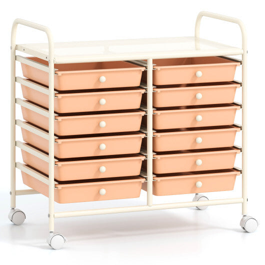 Costway 12 Drawers Rolling Storage Cart for Home and Office-Peach LuxuryLifeWay Online Store