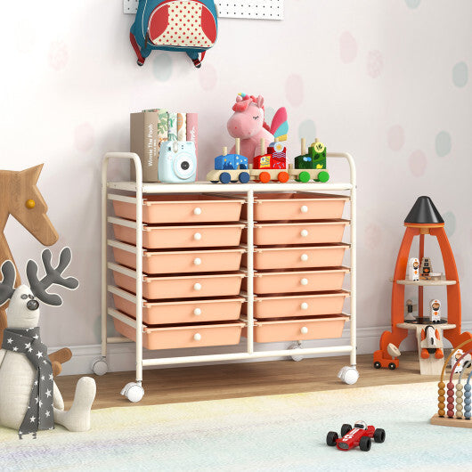 Costway 12 Drawers Rolling Storage Cart for Home and Office-Peach LuxuryLifeWay Online Store