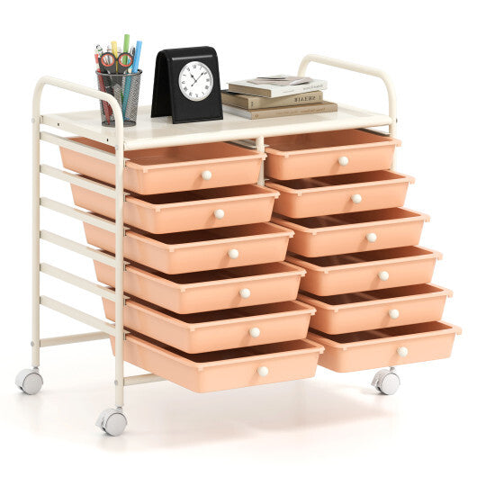 Costway 12 Drawers Rolling Storage Cart for Home and Office-Peach LuxuryLifeWay Online Store