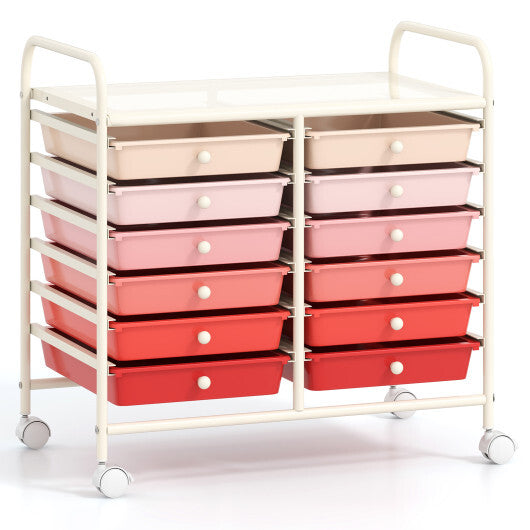 Costway 12 Drawers Rolling Storage Cart for Home and Office-Pink LuxuryLifeWay Online Store