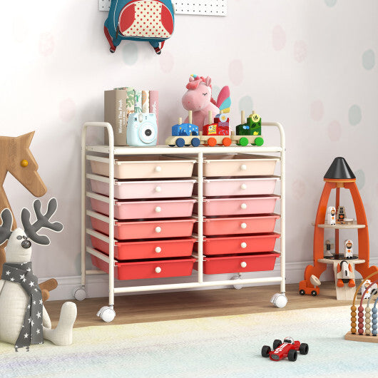 Costway 12 Drawers Rolling Storage Cart for Home and Office-Pink LuxuryLifeWay Online Store