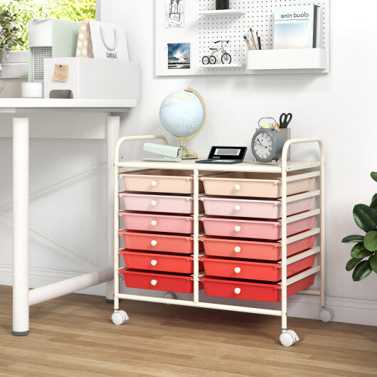 Costway 12 Drawers Rolling Storage Cart for Home and Office-Pink LuxuryLifeWay Online Store