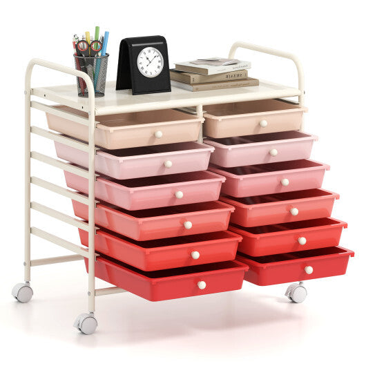 Costway 12 Drawers Rolling Storage Cart for Home and Office-Pink LuxuryLifeWay Online Store