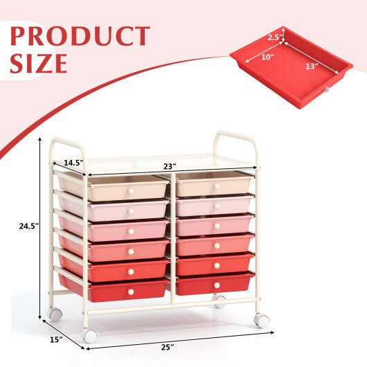Costway 12 Drawers Rolling Storage Cart for Home and Office-Pink LuxuryLifeWay Online Store