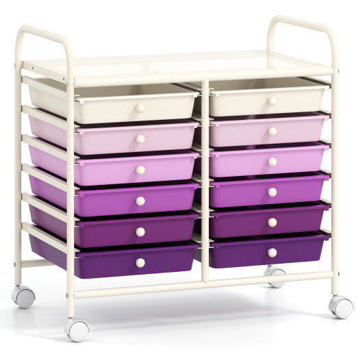 Costway 12 Drawers Rolling Storage Cart for Home and Office-Purple LuxuryLifeWay Online Store