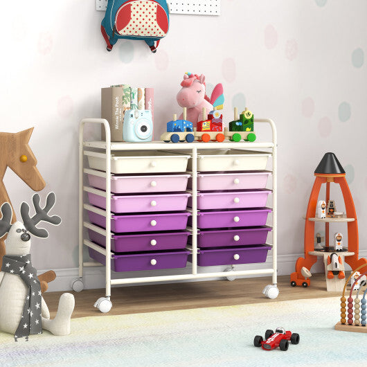 Costway 12 Drawers Rolling Storage Cart for Home and Office-Purple LuxuryLifeWay Online Store