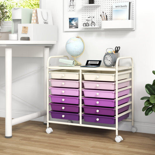 Costway 12 Drawers Rolling Storage Cart for Home and Office-Purple LuxuryLifeWay Online Store