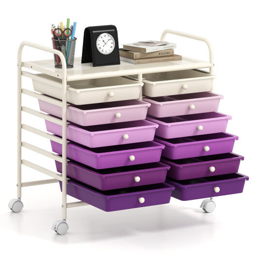 Costway 12 Drawers Rolling Storage Cart for Home and Office-Purple LuxuryLifeWay Online Store