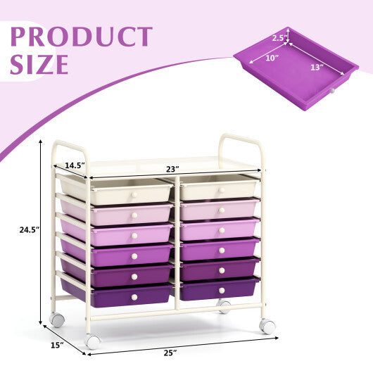 Costway 12 Drawers Rolling Storage Cart for Home and Office-Purple LuxuryLifeWay Online Store