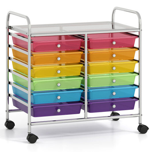 Costway 12 Drawers Rolling Storage Cart for Home and Office-Transparent Multicolor LuxuryLifeWay Online Store