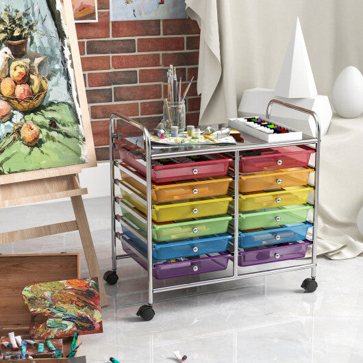 Costway 12 Drawers Rolling Storage Cart for Home and Office-Transparent Multicolor LuxuryLifeWay Online Store