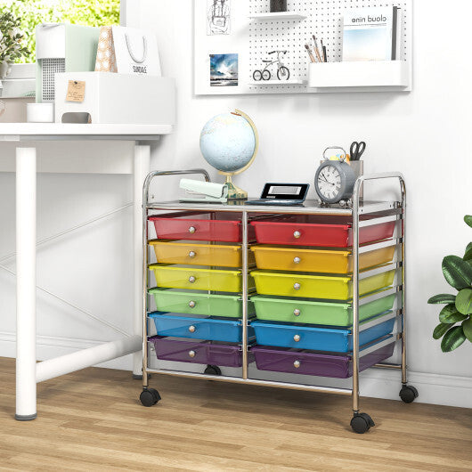 Costway 12 Drawers Rolling Storage Cart for Home and Office-Transparent Multicolor LuxuryLifeWay Online Store