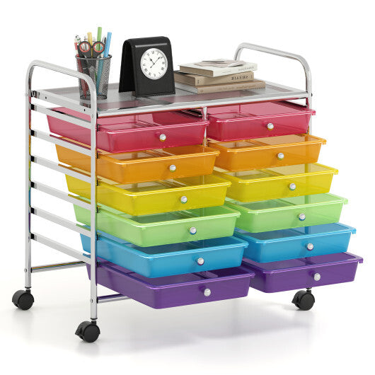 Costway 12 Drawers Rolling Storage Cart for Home and Office-Transparent Multicolor LuxuryLifeWay Online Store