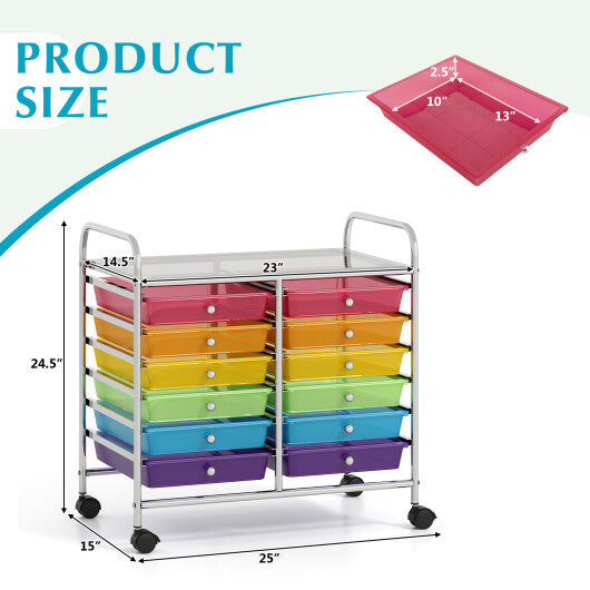 Costway 12 Drawers Rolling Storage Cart for Home and Office-Transparent Multicolor LuxuryLifeWay Online Store
