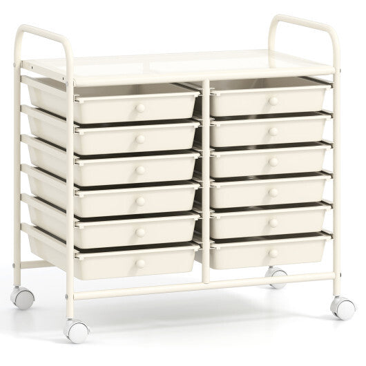 Costway 12 Drawers Rolling Storage Cart for Home and Office-White LuxuryLifeWay Online Store