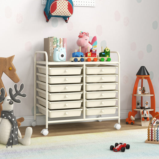 Costway 12 Drawers Rolling Storage Cart for Home and Office-White LuxuryLifeWay Online Store