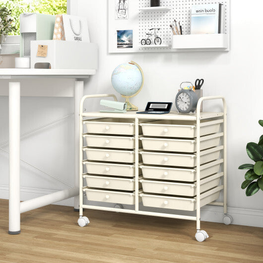 Costway 12 Drawers Rolling Storage Cart for Home and Office-White LuxuryLifeWay Online Store