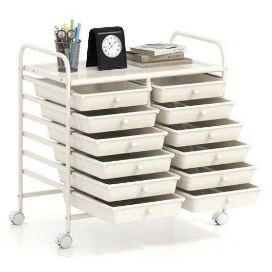 Costway 12 Drawers Rolling Storage Cart for Home and Office-White LuxuryLifeWay Online Store
