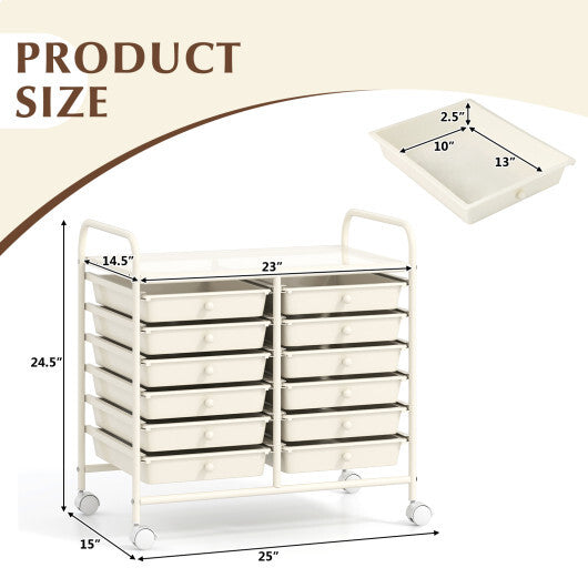 Costway 12 Drawers Rolling Storage Cart for Home and Office-White LuxuryLifeWay Online Store