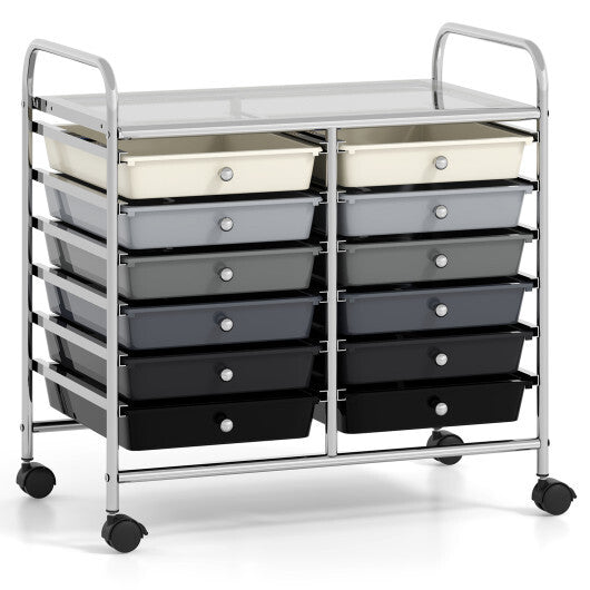 Costway 12 Drawers Rolling Storage Cart for Home and Office-Gradient Grey LuxuryLifeWay Online Store