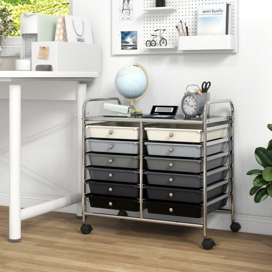 Costway 12 Drawers Rolling Storage Cart for Home and Office-Gradient Grey LuxuryLifeWay Online Store